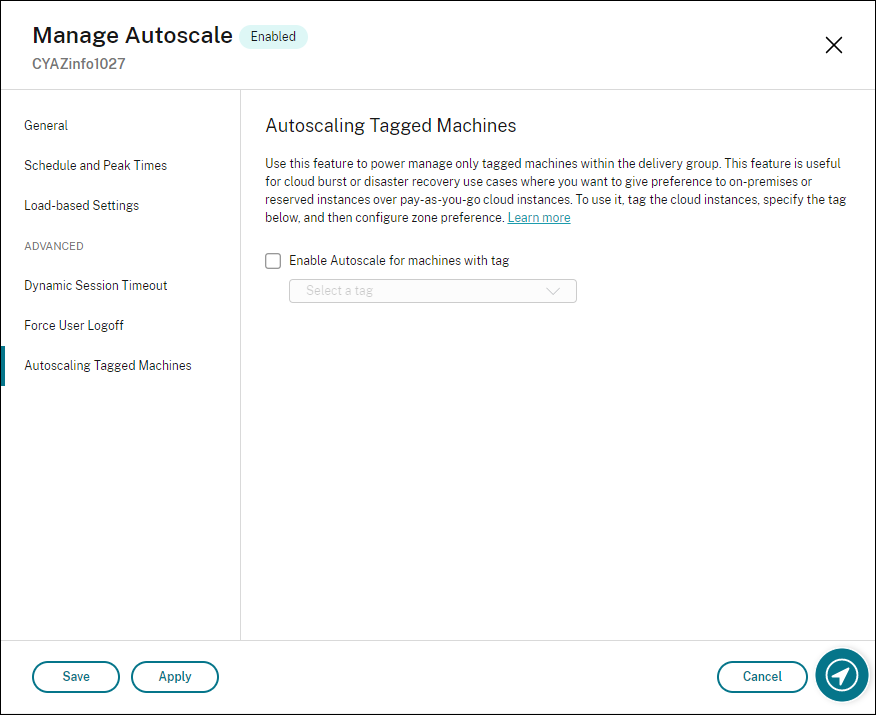 Scalare automaticamente le macchine con tag