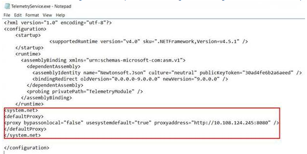 Aggiungere informazioni sul proxy al file TelemetryService.exe