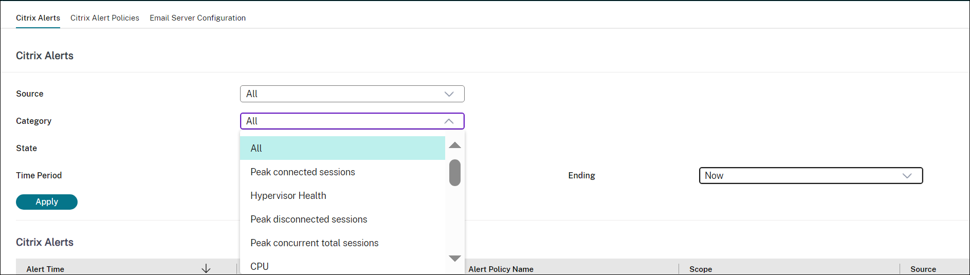 Hypervisor Alerts filter