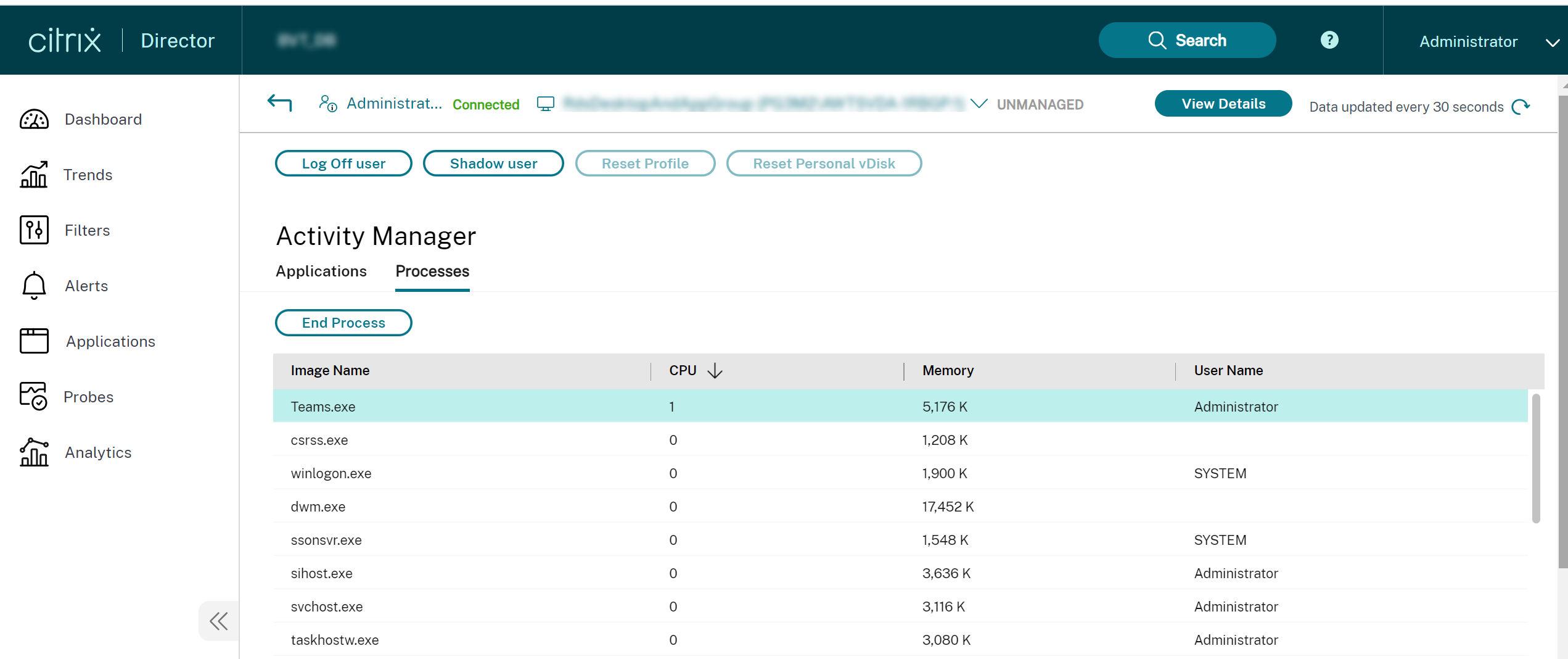 Monitor Teams in Activity Manager 