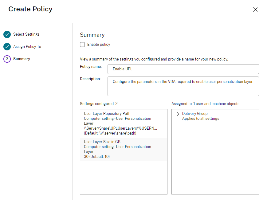 User layer policy name