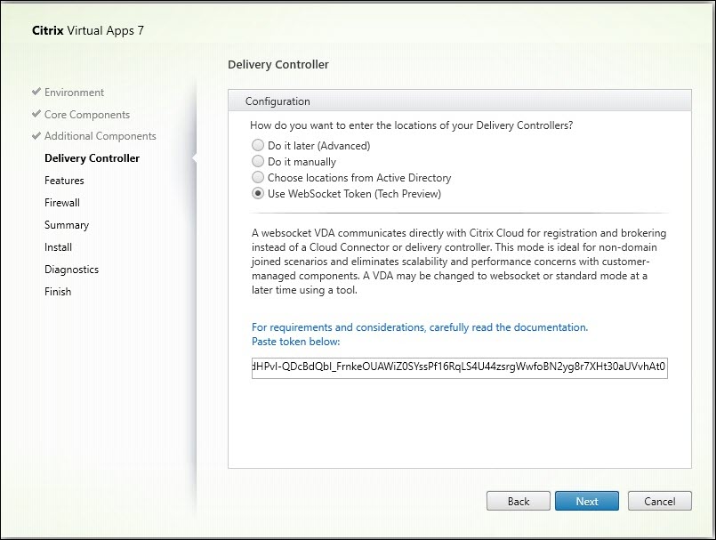 Delivery Controller page in VDA installer