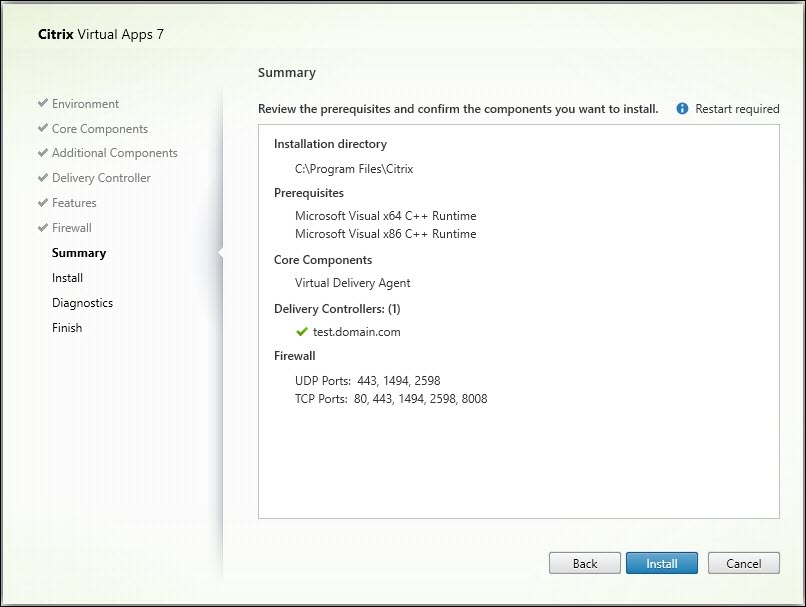 Summary page in VDA installer