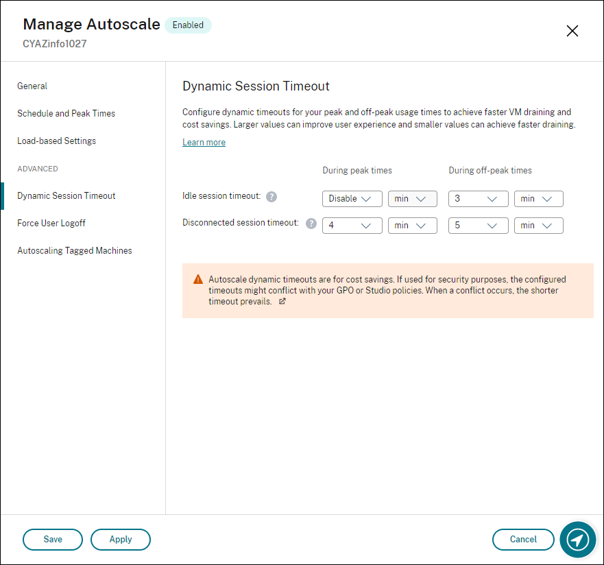 OS multi-session Autoscale : délai d'expiration de session dynamique