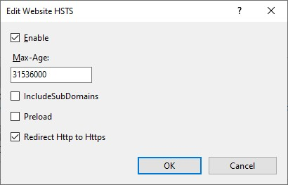 Captura de tela da configuração HSTS