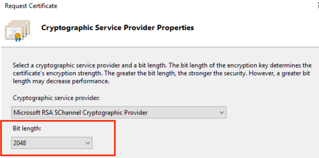 Screenshot della schermata Proprietà del provider di servizi crittografici