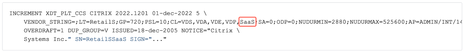 Attributo SaaS nel file licenza