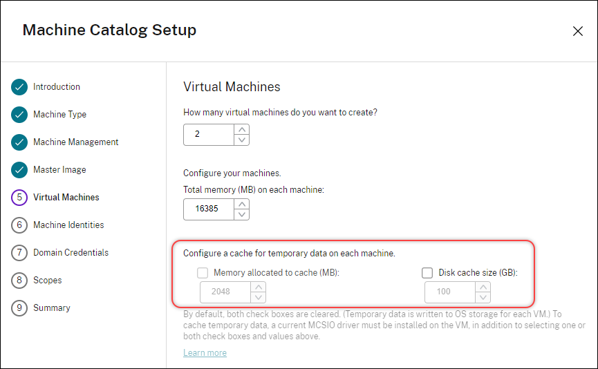 Machine catalog setup