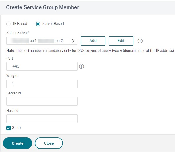 Screenshot der Seite "Create service group member"