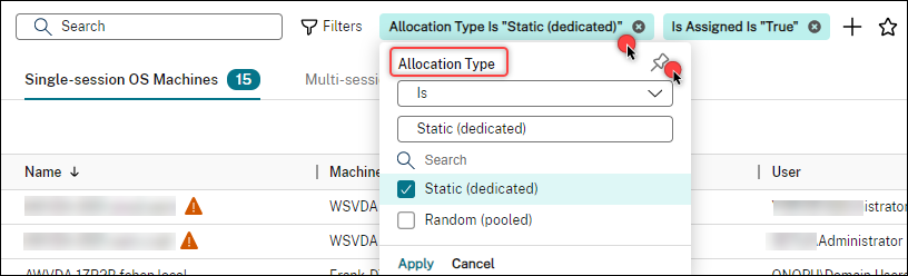 Anheften der Suchfilter