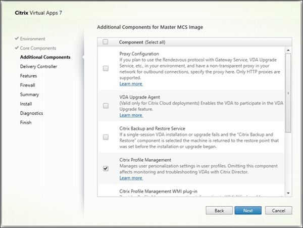 Additional Components page in VDA installer