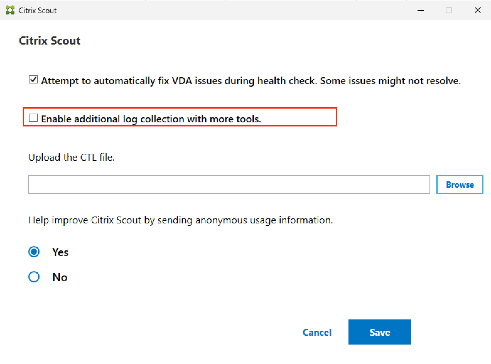 Enable additional log collection