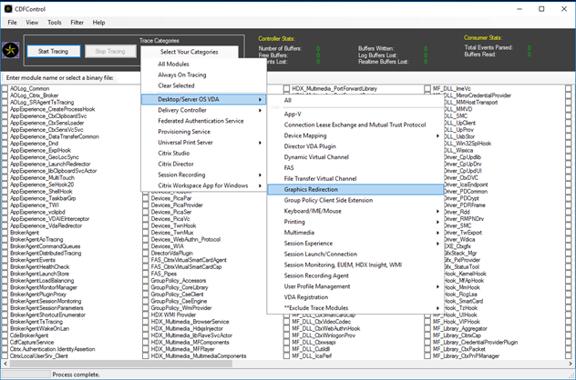 Select trace Categories