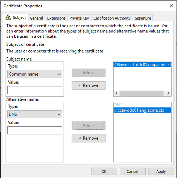 Certificate properties