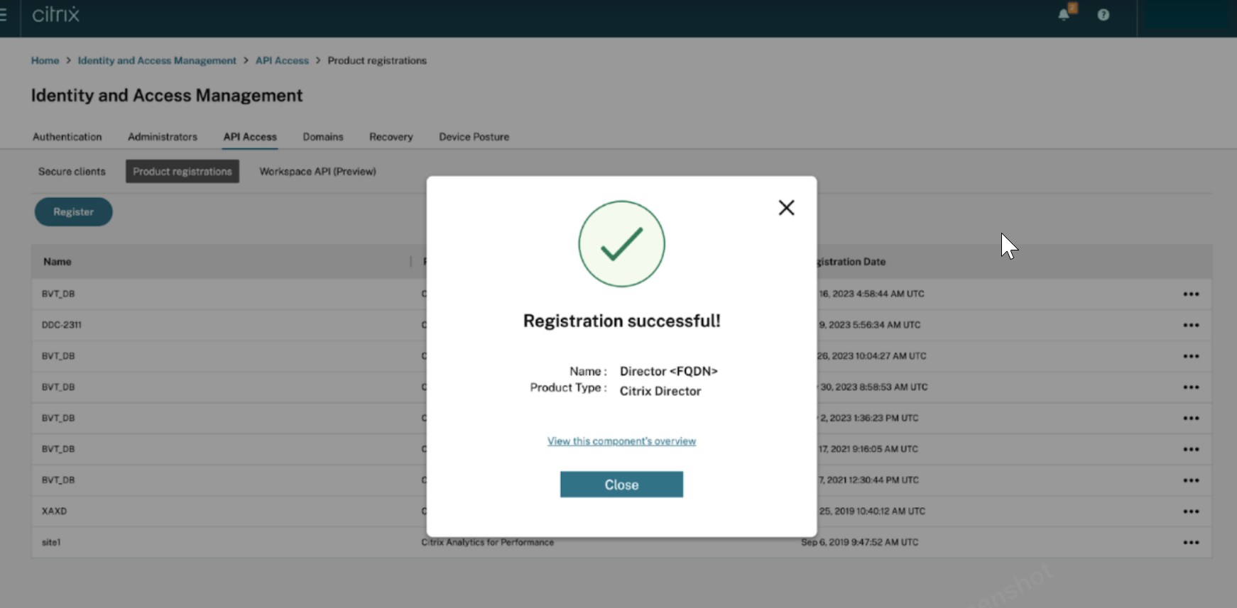 Unified search registration success