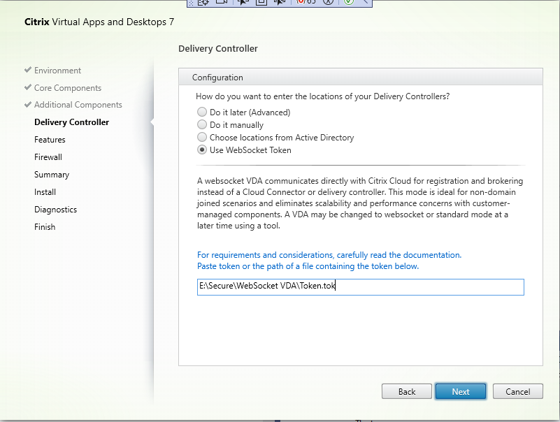 Delivery Controller page in VDA installer