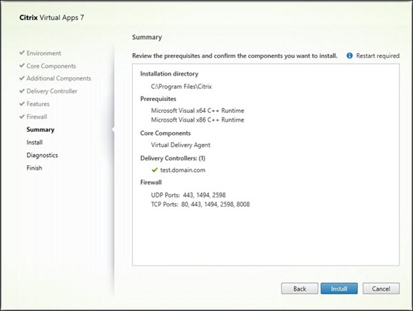 Summary page in VDA installer