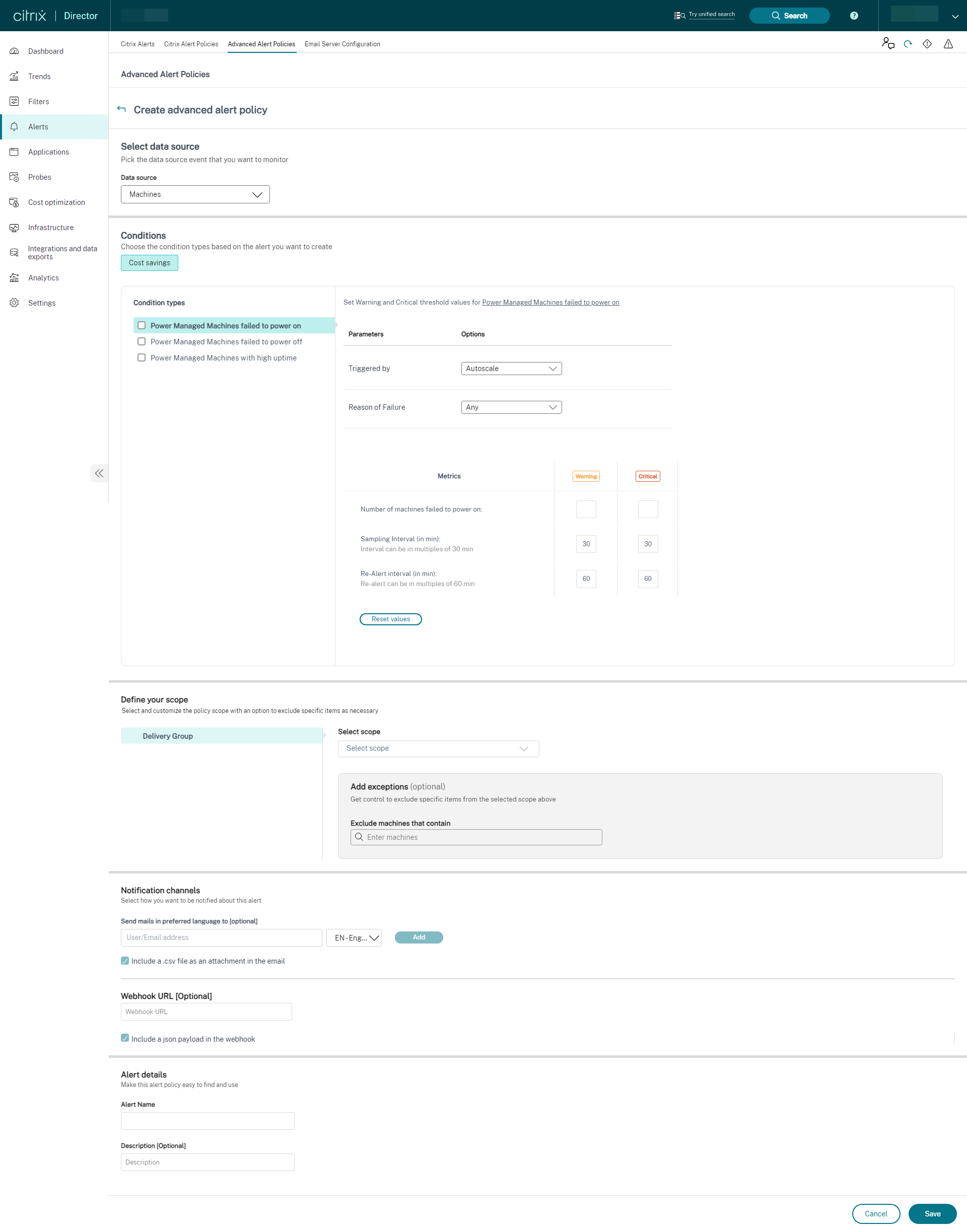 Director Advanced alert Policies