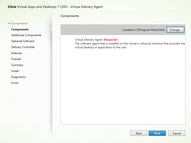 Components page in VDA installer