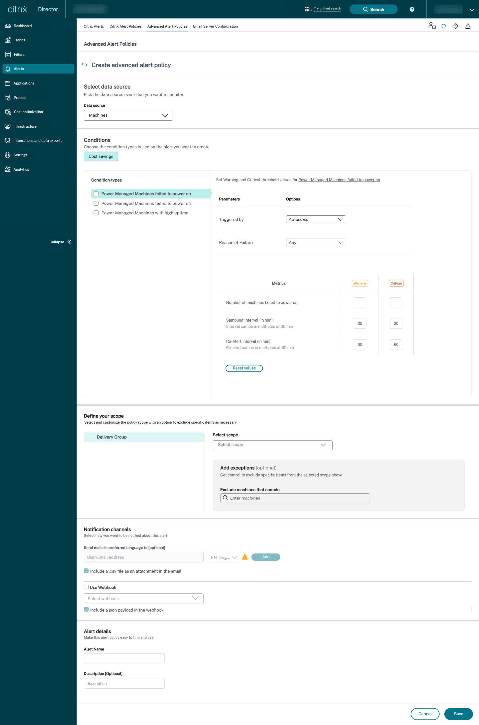 Director Advanced alert Policies