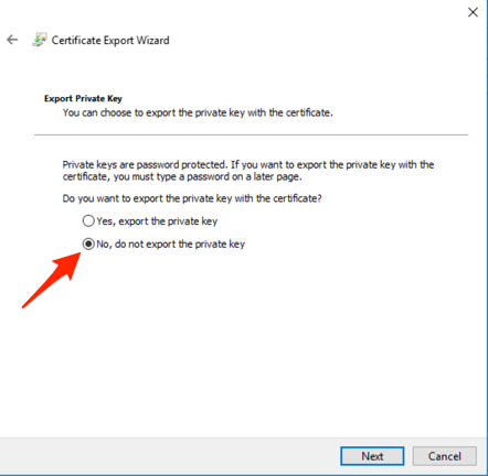 Export certificate