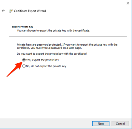 Export certificate