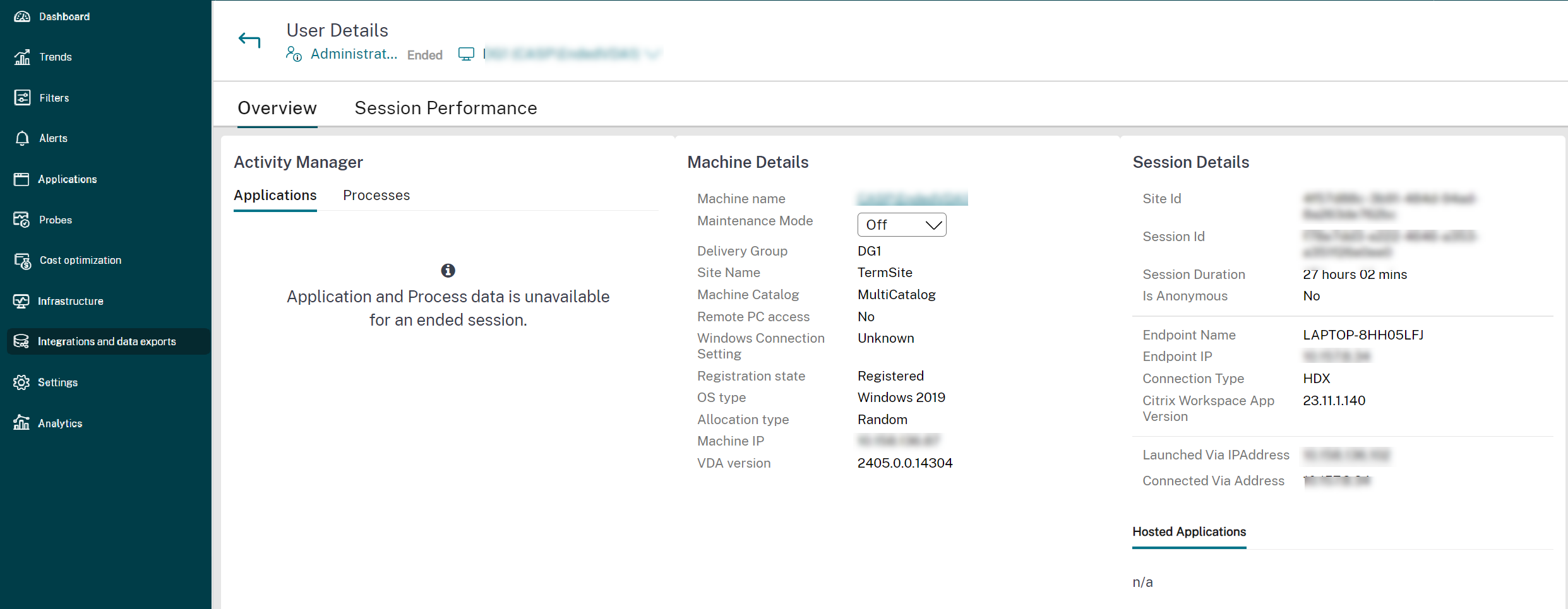Historical user sessions details