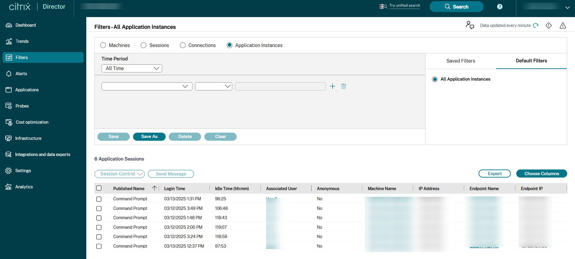 Application instances filter