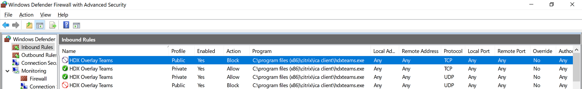 Firewall inbound rules