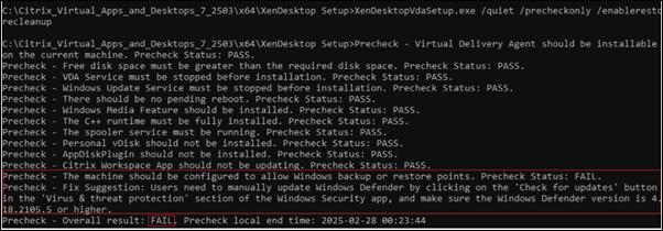 Precheck for Citrix Backup and Restore