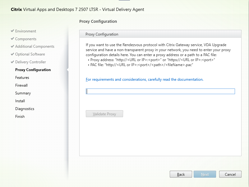 Rendezvous Proxy Configuration page in VDA installer