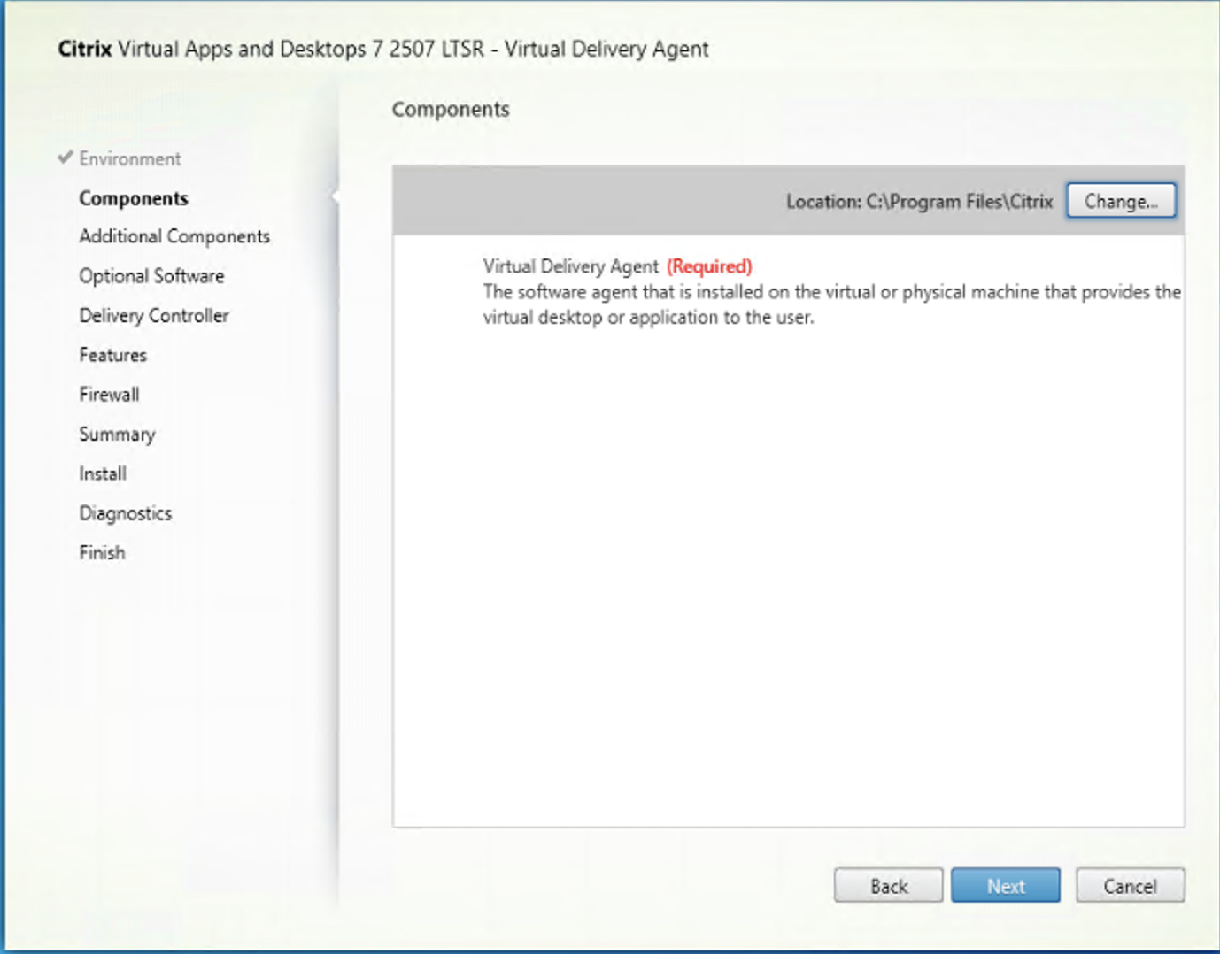 Components page in VDA installer