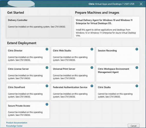 Component selection page in component installer
