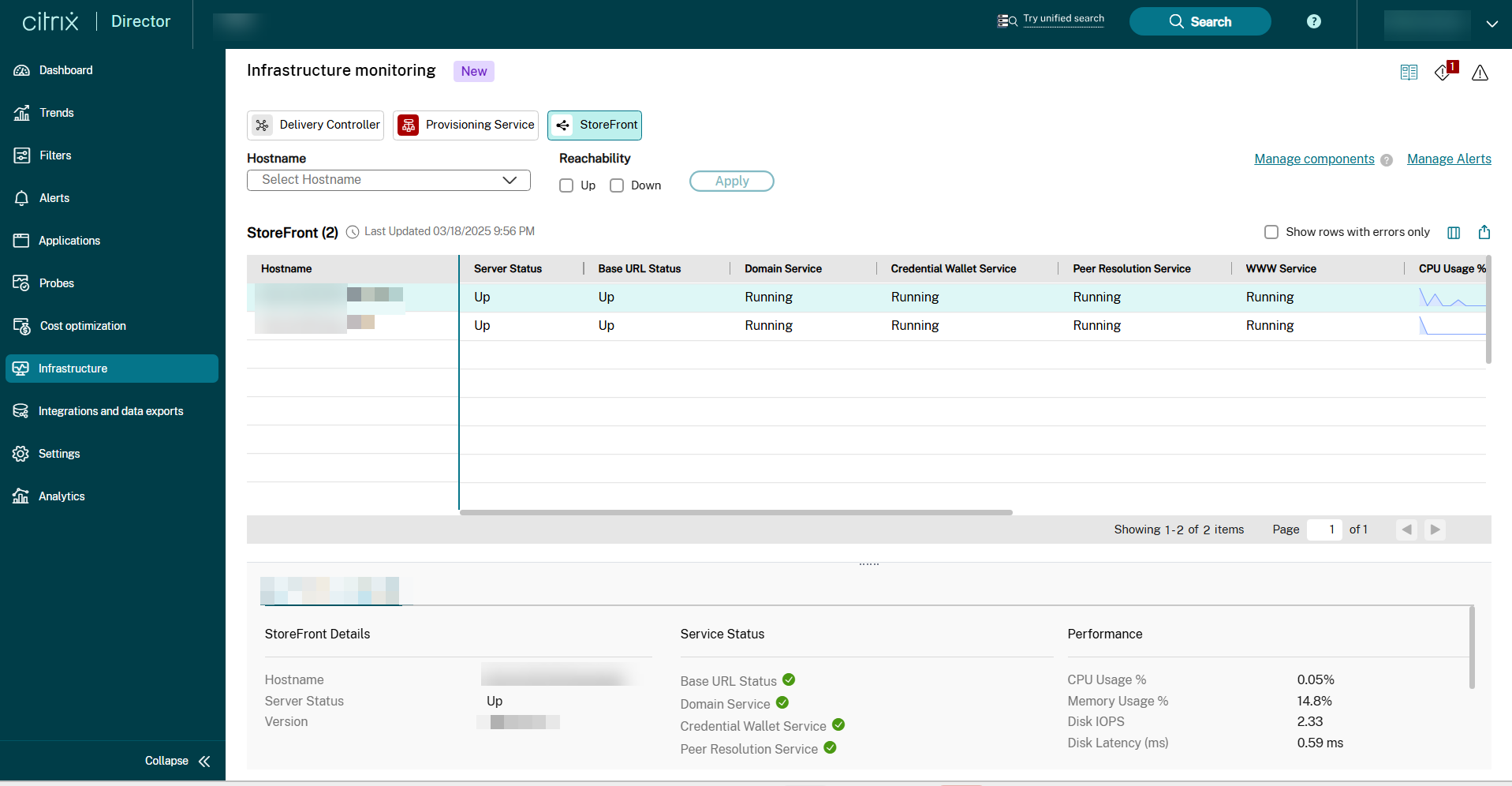 Provisioning Service dashboard
