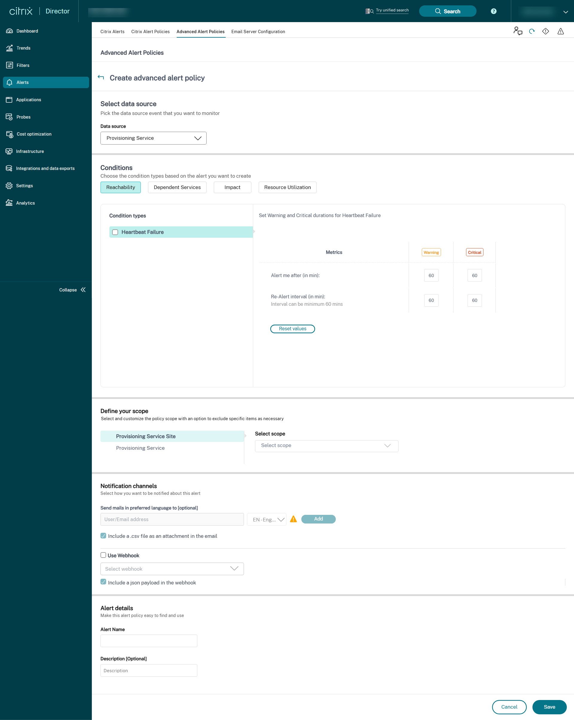 PVS Advanced alert Policies