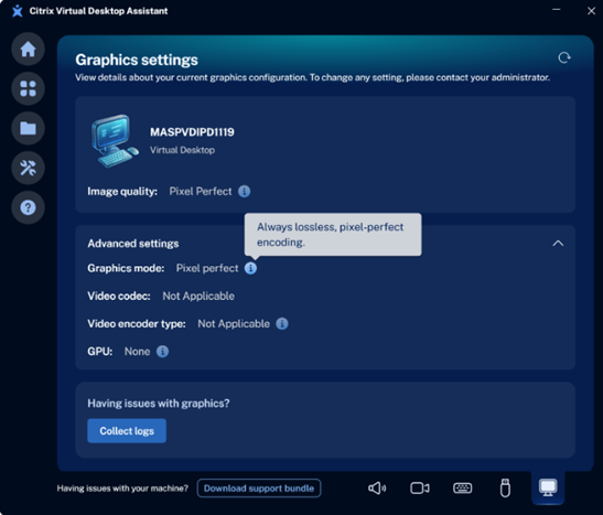 Citrix Assistant app Graphice Page