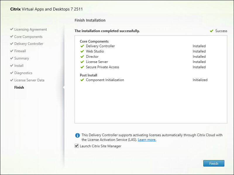 Finish page in component installer