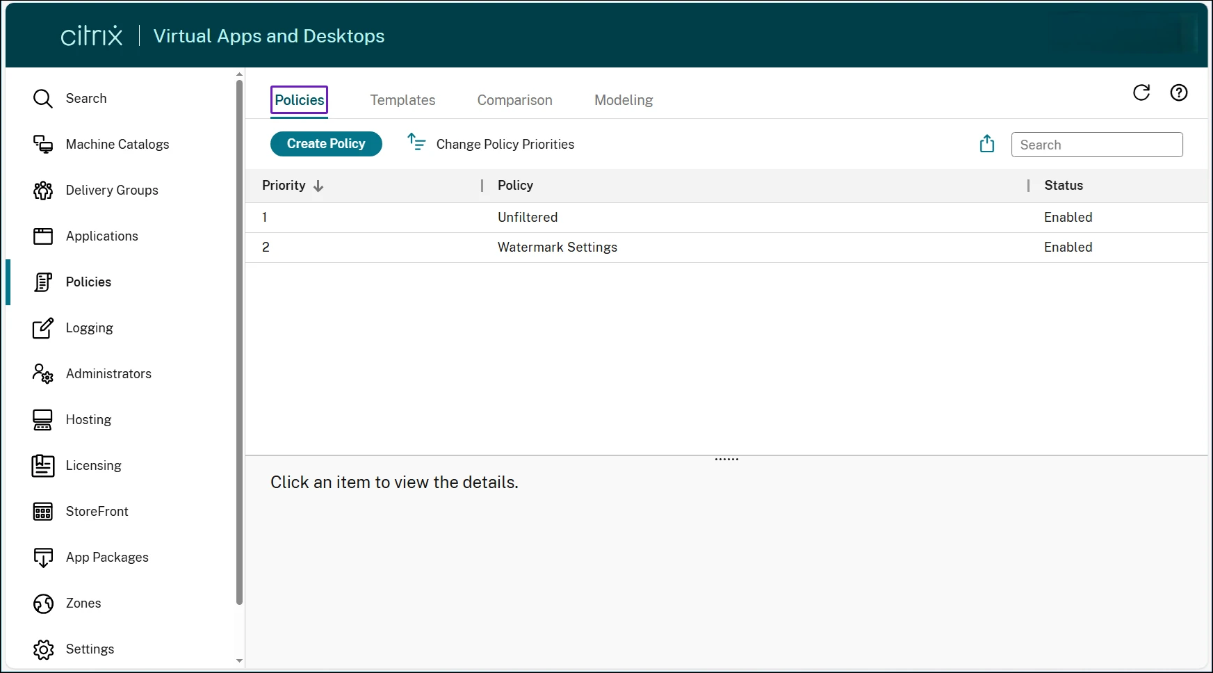 View policy in Web Studio
