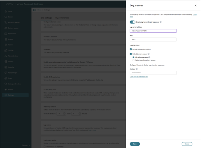 AOT Log Server Settings