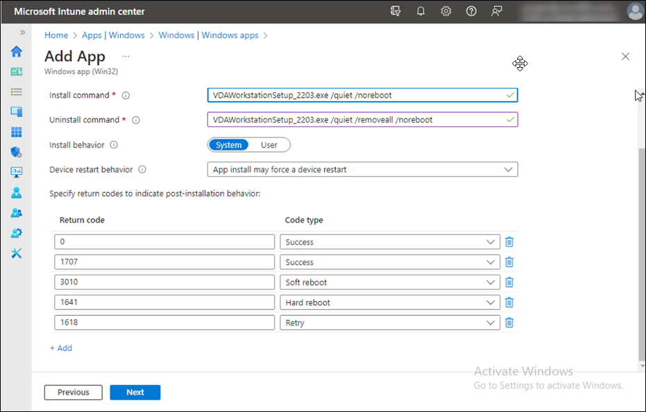 Intune add app