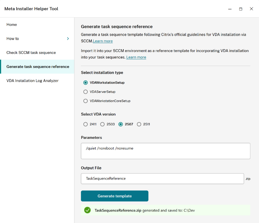 Meta installer generate task sequence