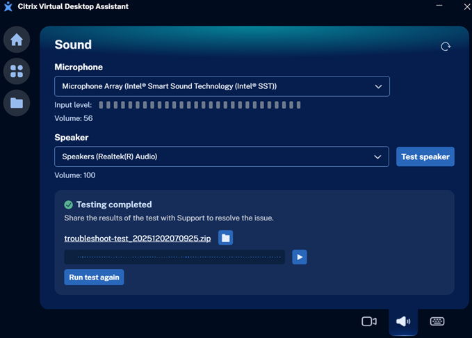 Citrix Assistant app Sound test page