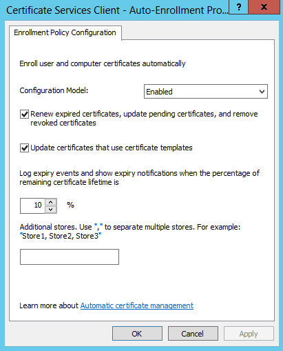 Screenshot of enrolment policy