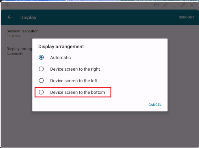 Device screen to the bottom
