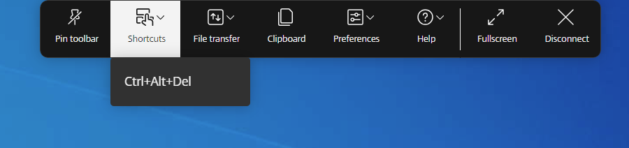 Toolbar shortcut