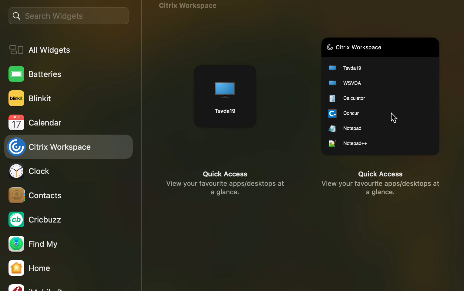 Widgets de Citrix Workspace