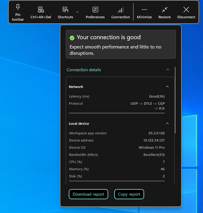 Connection strength indicator