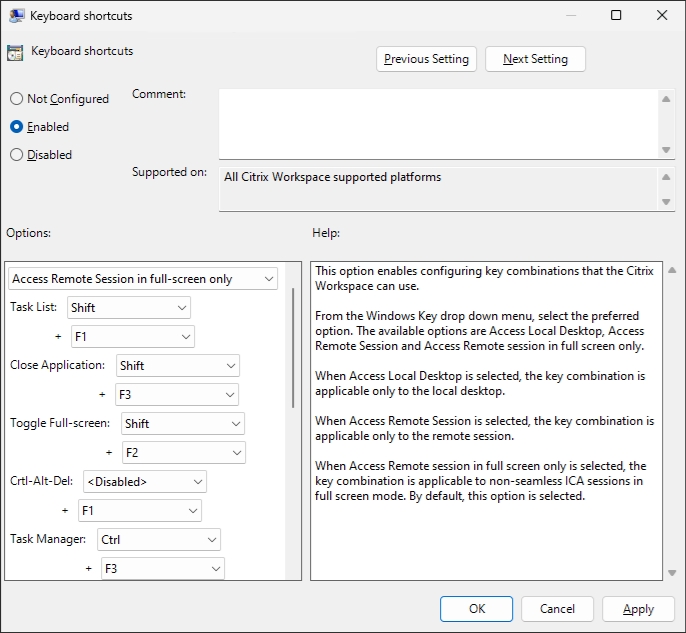 Screenshot of group policy