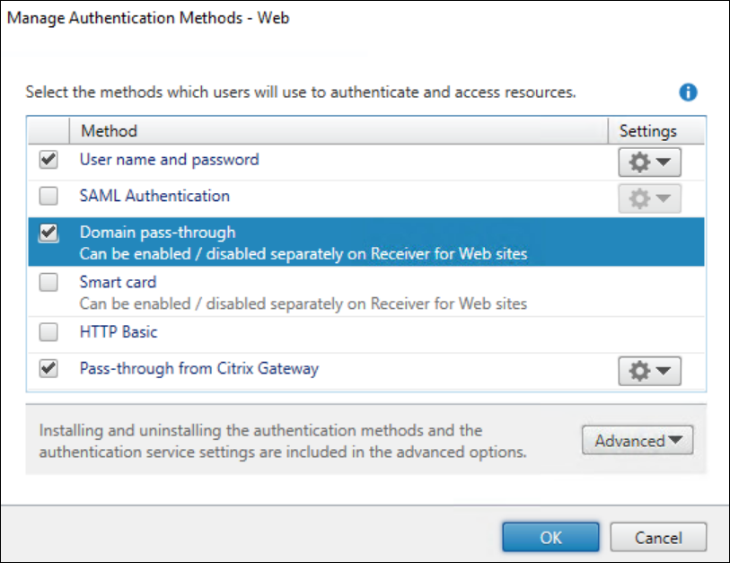 Manage Authentication methods