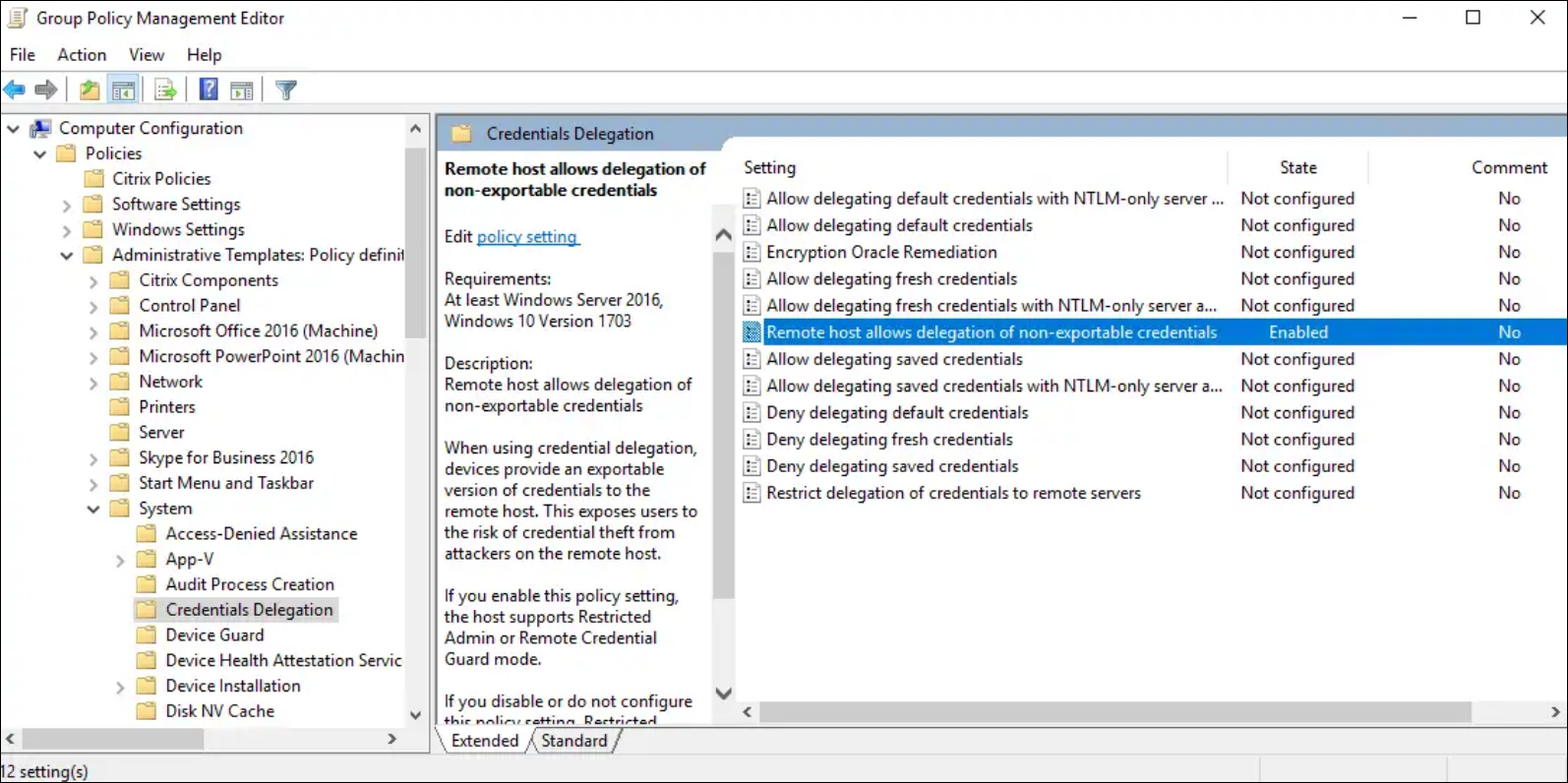 Remote host allows delegation of non-exportable credentials